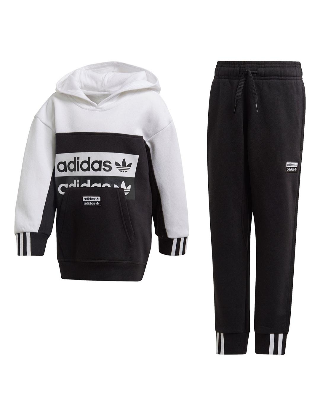 Chandal Niño adidas Hoodie SeT Negro Blanco