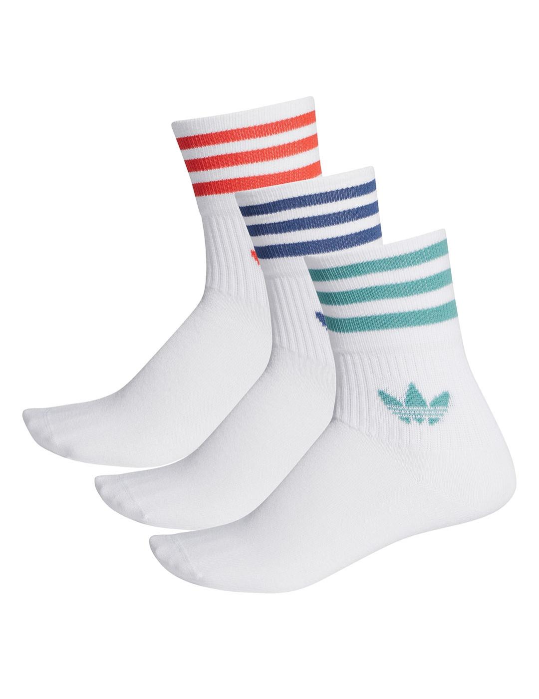 Calcetines Unisex adidas Mid 3 Bandas Blanco/R/V/A