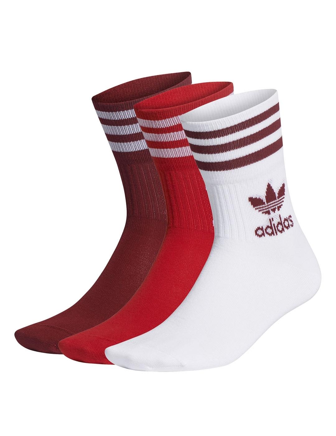 Calcetines Unisex adidas Mid Cut Crew Blan/Roj/Gra