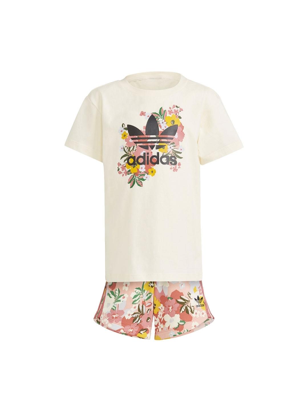 Conjunto Corto Niña adidas Beige/Rosa